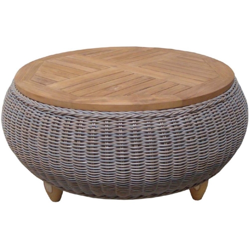 Outdoor Paradise Ottoman / Coffee Table in Kubu Grey w/ Teak Top